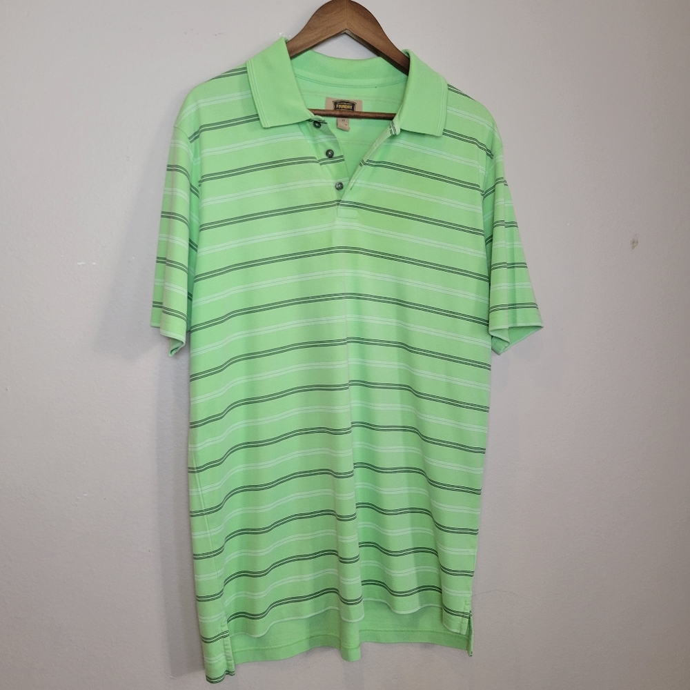 Foundry Big and Tall Green Stripe Quick Dri Polo Size Large Tall
